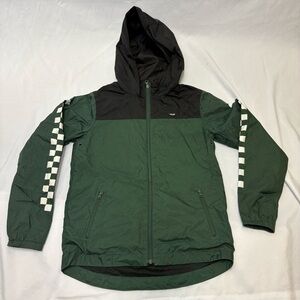 Vans Kids Garnett Windbreaker Jacket Green Black Full Zip Hooded Skate Snow Punk